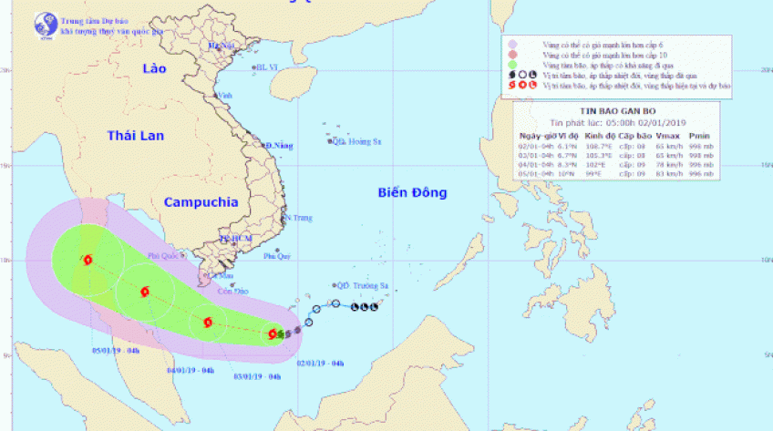 Bão số 1 giật cấp 10 - 11 di chuyển theo hướng Tây Tây Bắc